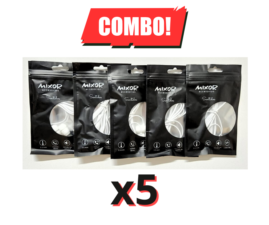 Combo x5- Auricular In Ear - Mixor - PS4/PC/Celulares - Blanco - C/microfono - ONL-MLIK0041-MIXOR - Mixor