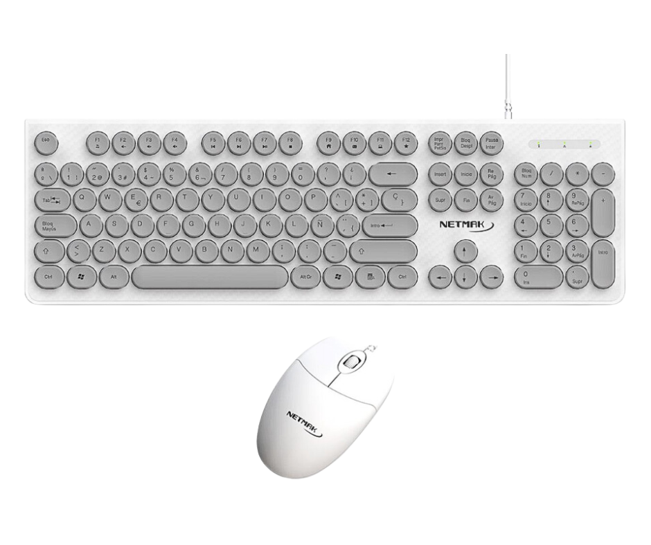 KIT TECLADO TECLAS REDONDAS + MOUSE USB - KB258 - BLANCO - NM-KB258W - NETMAK