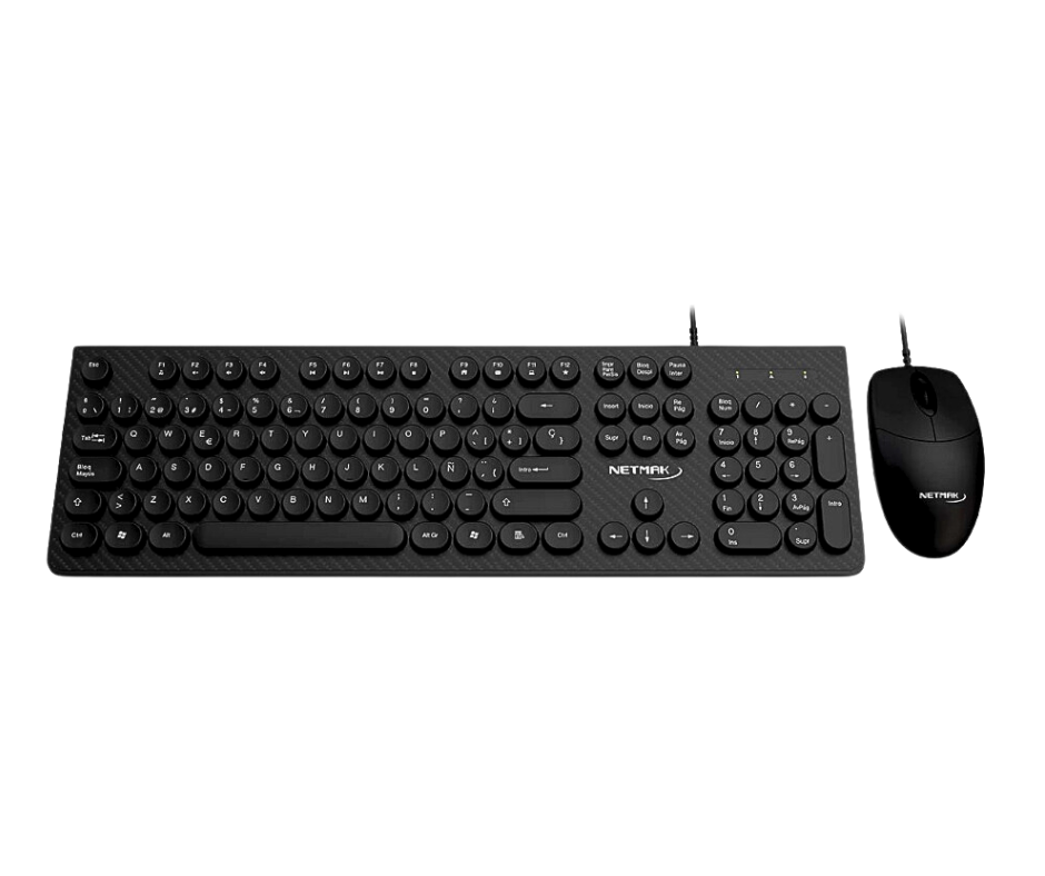 KIT TECLADO TECLAS REDONDAS + MOUSE USB - KB258 - NEGRO - NM-KB258 - NETMAK