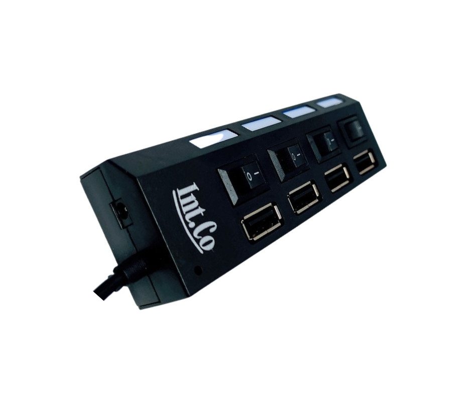 HUB USB 2.0 - 4 PUERTOS CON SWITCH ONOFF - INDICADOR LED INDIVIDUAL - USB 2.0 - KQ-4911 - INT.CO