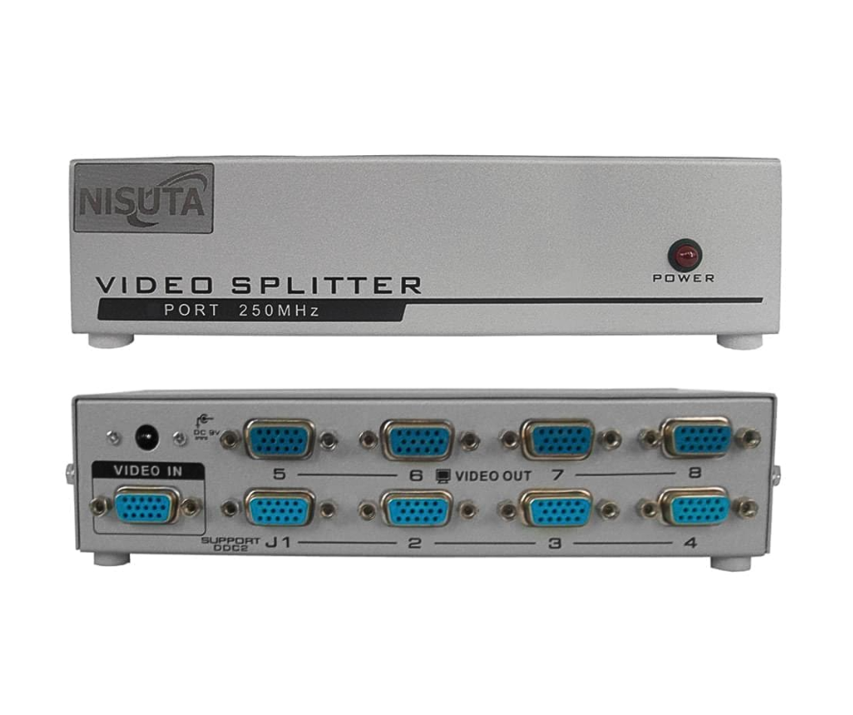 SPLITTER VGA - 8 MONITORES - 65MTS ALCANCE 250MHZ - 1920X1440@60HZ - PUERTO 1 SOPORTA DDC/DDC2/DDC2B - NS-VSVG8 - NISUTA