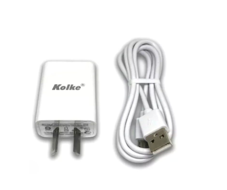 CARGADOR USB + CABLE MICRO USB - BLANCO - 1 SALIDA - 2.1A - 5VOLT - CABLE 1MT - CAR-220V-WH - KOLKE