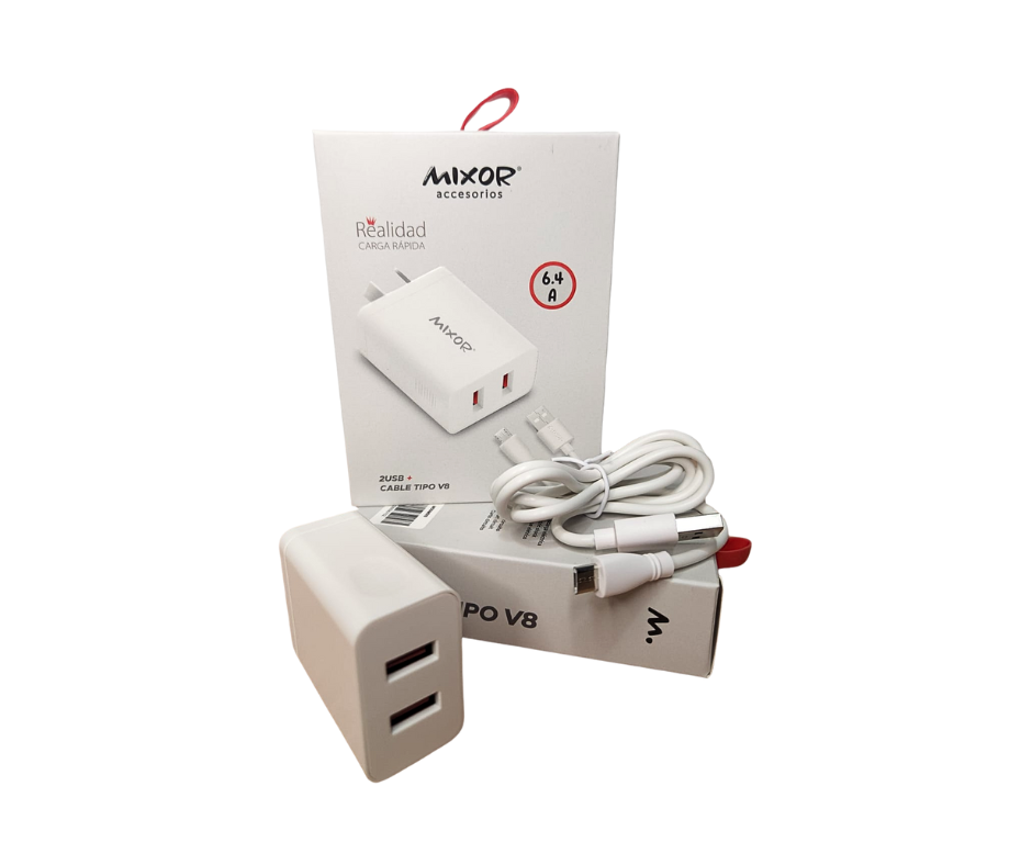 CARGADOR USB + CABLE MICRO USB - 32W - 2 SALIDAS USB - BLANCO - MODM -009 - KCARM0600901 - MIXOR - ONLY