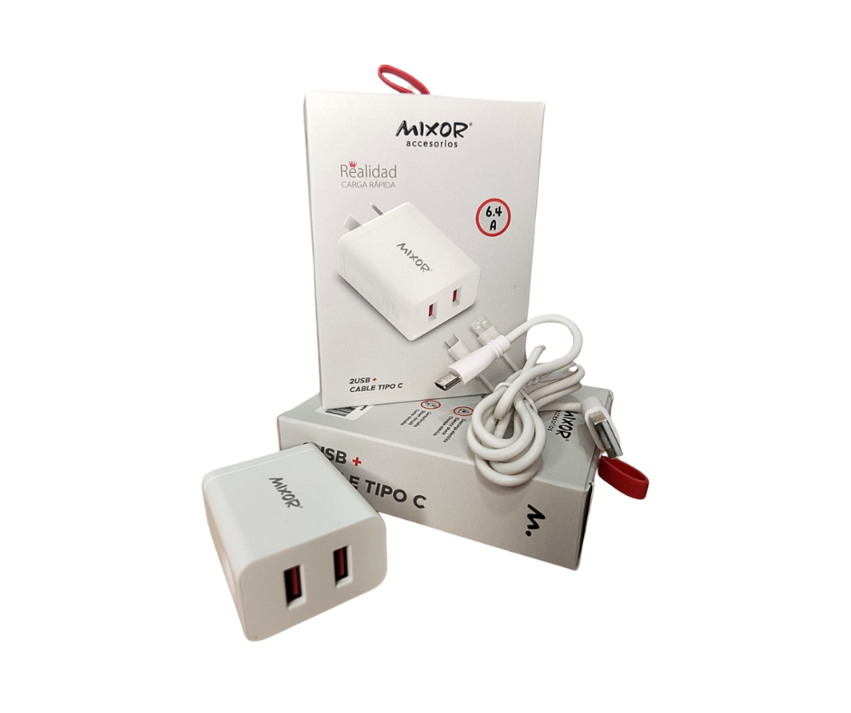 CARGADOR USB + CABLE USB TIPO C - 32W - 2 SALIDAS USB - BLANCO - MODM -009 - KCARM0500901 - MIXOR - ONLY