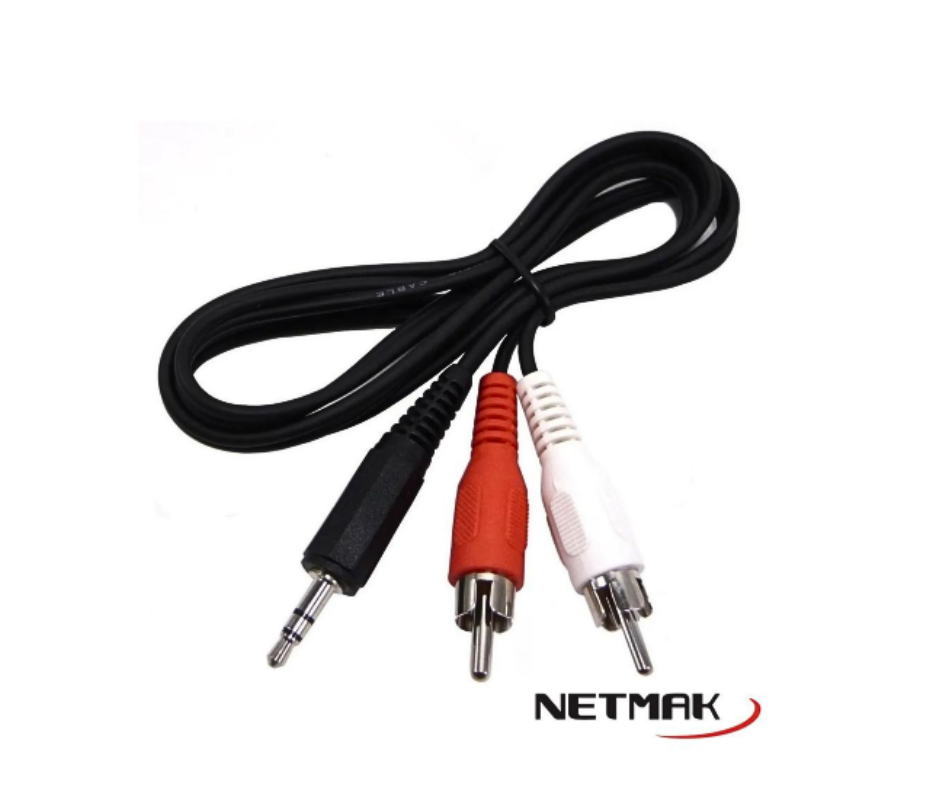 CABLE PLUG 3.5MM A RCA X 2 - M A M -  1.5MTS - NM-C25 -CAB81- NETMAK