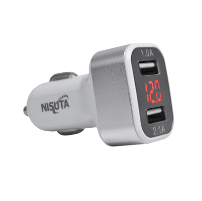 CARGADOR USB AUTO - 2 SALIDAS - 2.1A1.0A - 1224V -DISPLAY - NS-AD12US2P - NISUTA