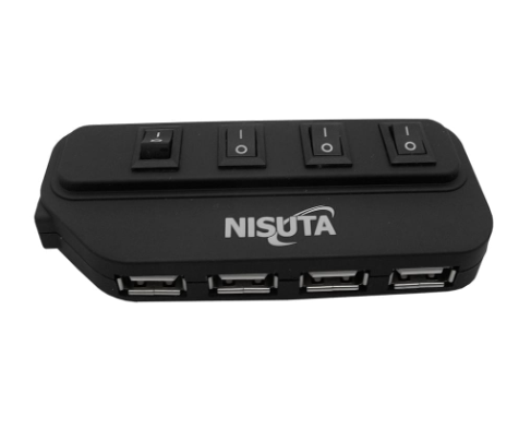 HUB USB 2.0 - 4 PUERTOS CON PROLONGACION Y SWITCH INDIVIDUAL - NS-UH2083 - NISUTA