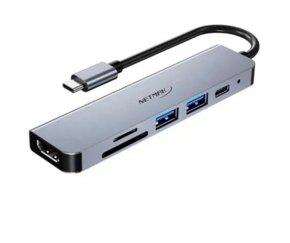 CONVERSOR DE USB TIPO C 3.1 A HDMI 4K 30HZ   HUB 2 PUERTOS USB 3.0   1 TIPO C HEMBRA  1 SD  1 TF - NM-6EN1 - NETMAK